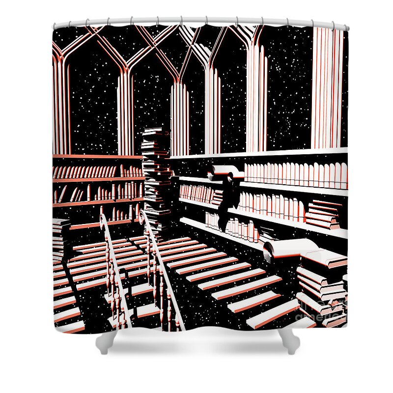 Mind Library Shower Curtain featuring the digital art Mind Library Glowing by Russell Kightley