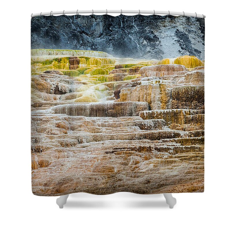 Mammoth Hot Springs Shower Curtain featuring the photograph Minerva Terrace by Rikk Flohr