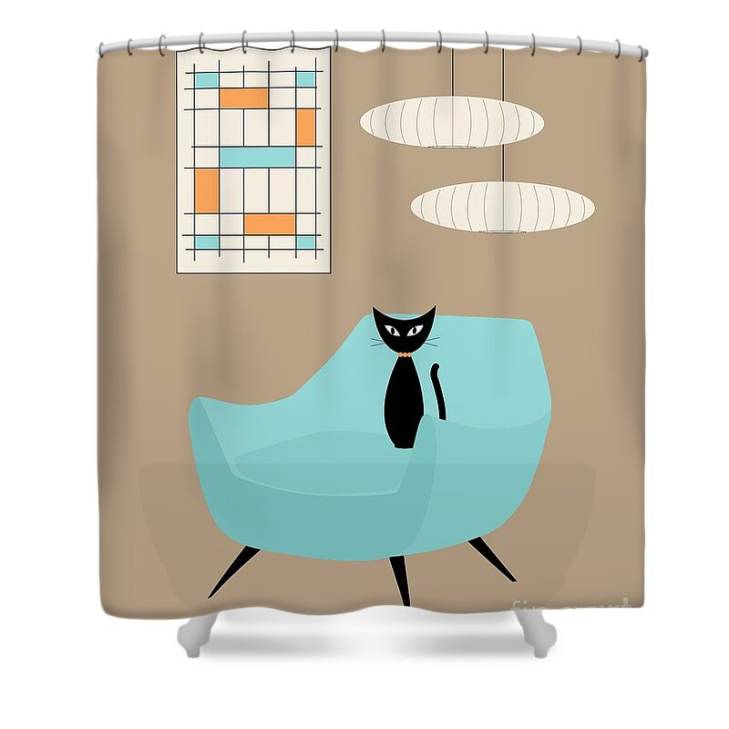 Mid Century Modern Shower Curtain featuring the digital art Mini Abstract with Blue Chair by Donna Mibus