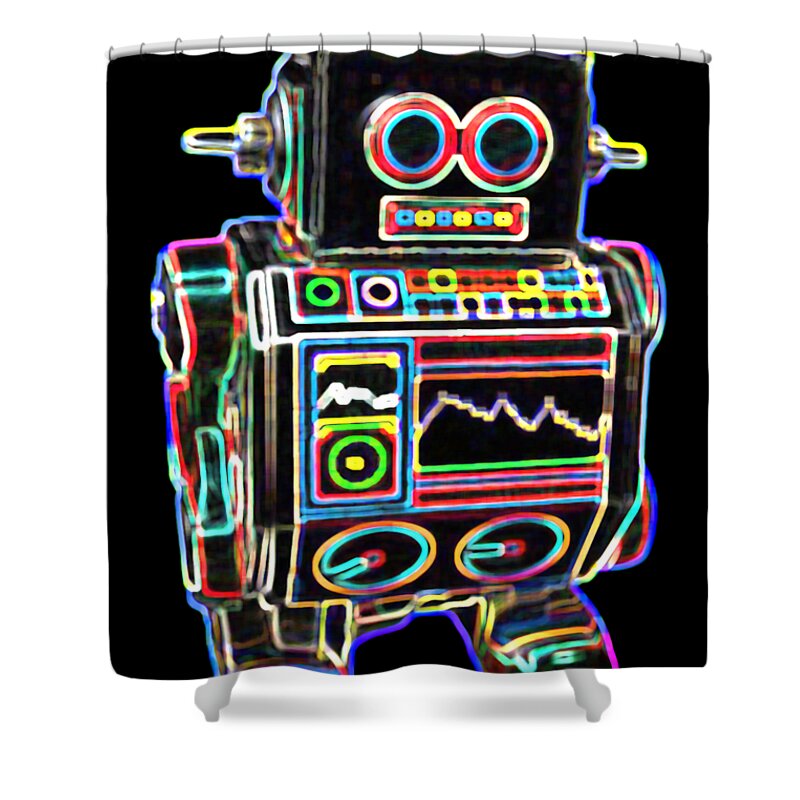 Robot Shower Curtain featuring the digital art Mini D Robot by DB Artist