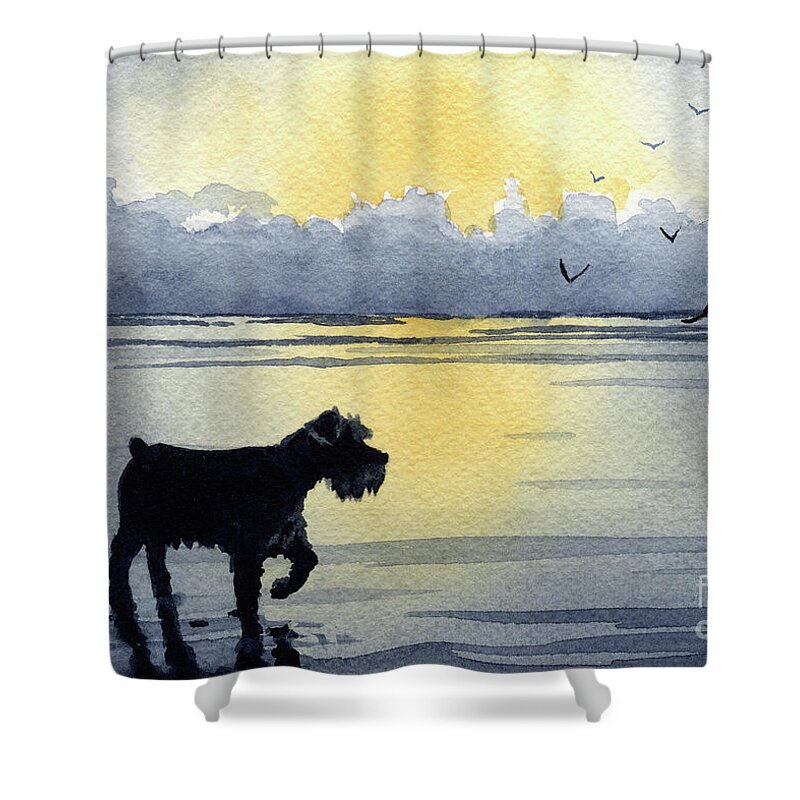 Mini Shower Curtain featuring the painting Miniature Schnauzer at Sunset by David Rogers