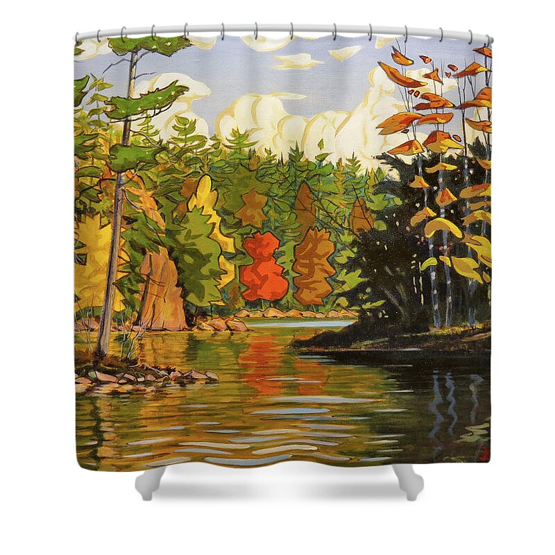 Canada Shower Curtain featuring the painting Mink Lake Narrows by David Gilmore