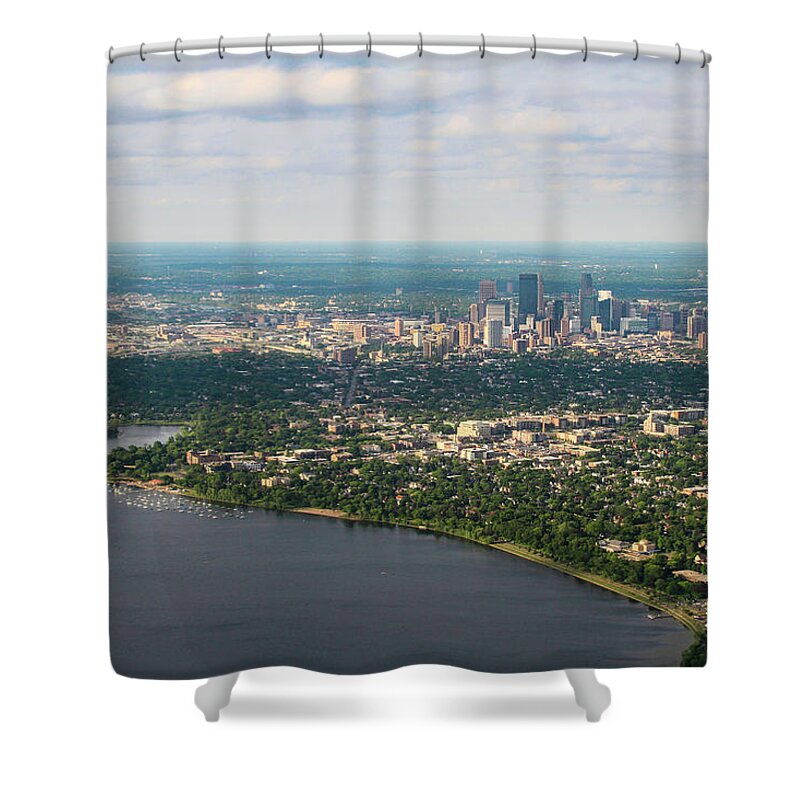 Bonnie Follett Shower Curtain featuring the photograph Minneapolis Aerial View 3 by Bonnie Follett