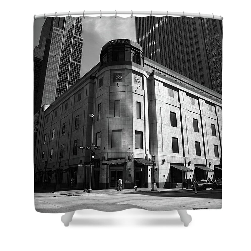 America Shower Curtain featuring the photograph Minneapolis Downtown BW by Frank Romeo