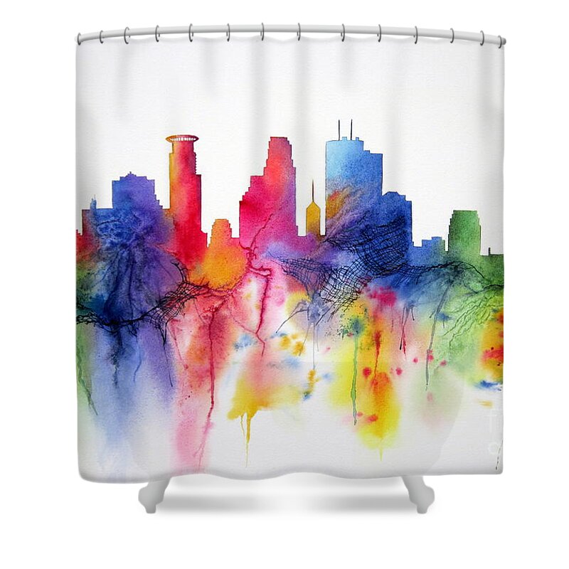 Minneapolis Shower Curtain featuring the painting Minneapolis Magic by Deborah Ronglien