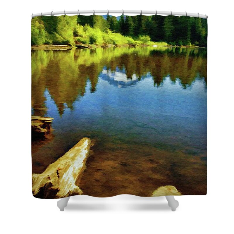 Oregon Shower Curtain featuring the painting Mirror Lake - Mount Hood by Jeffrey Kolker