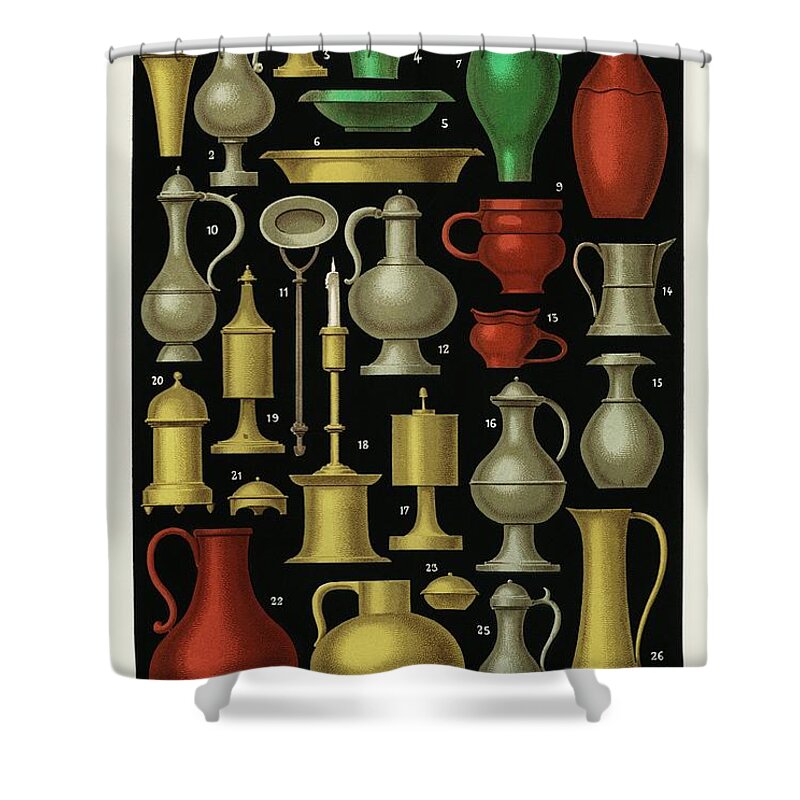 Vintage Shower Curtain featuring the painting Miscellaneous Furniture and Objects, 1858 by Vincent Monozlay