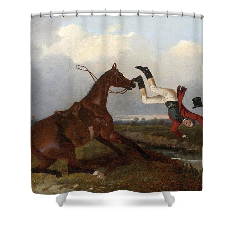 John Dalby Shower Curtain featuring the painting Mishap at a Stream by John Dalby