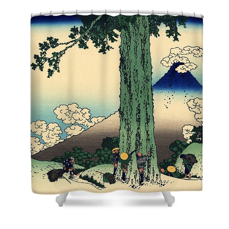 Hokusai Shower Curtain featuring the painting Mishima pass in Kai province by Hokusai