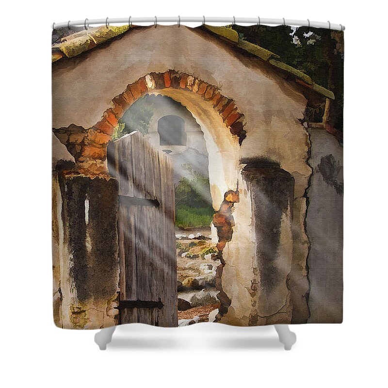 Architecture Shower Curtain featuring the photograph Mission Gate by Sharon Foster