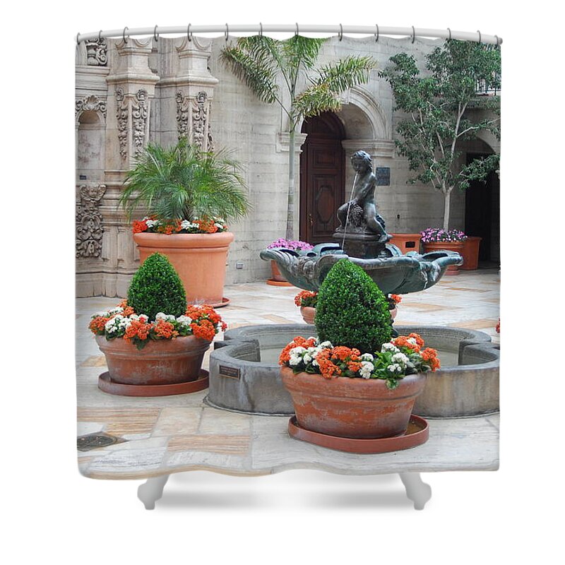 Mission Inn Shower Curtain featuring the photograph Mission Inn Courtyard by Amy Fose