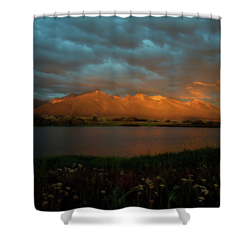Sunset Shower Curtain featuring the photograph Mission Mtns Sunset by Dan McCool