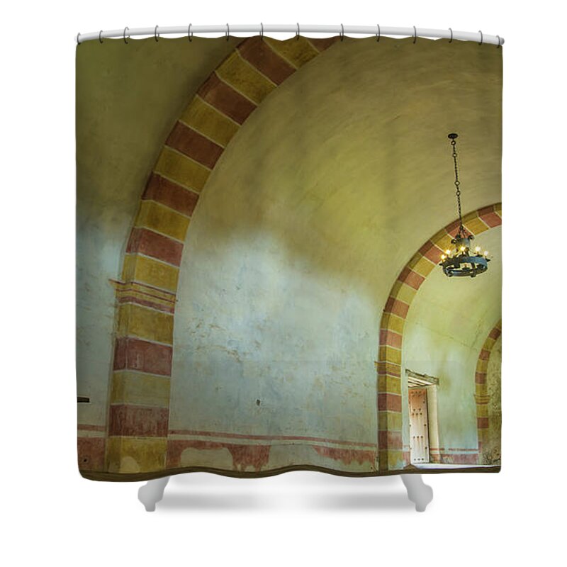 San Antonio Shower Curtain featuring the photograph The Granary at Mission San Jose by Michael Tidwell