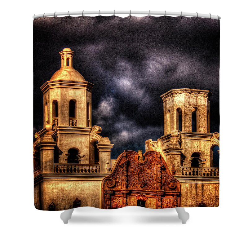 Arizona Shower Curtain featuring the photograph Mission San Xavier del Bac by Roger Passman