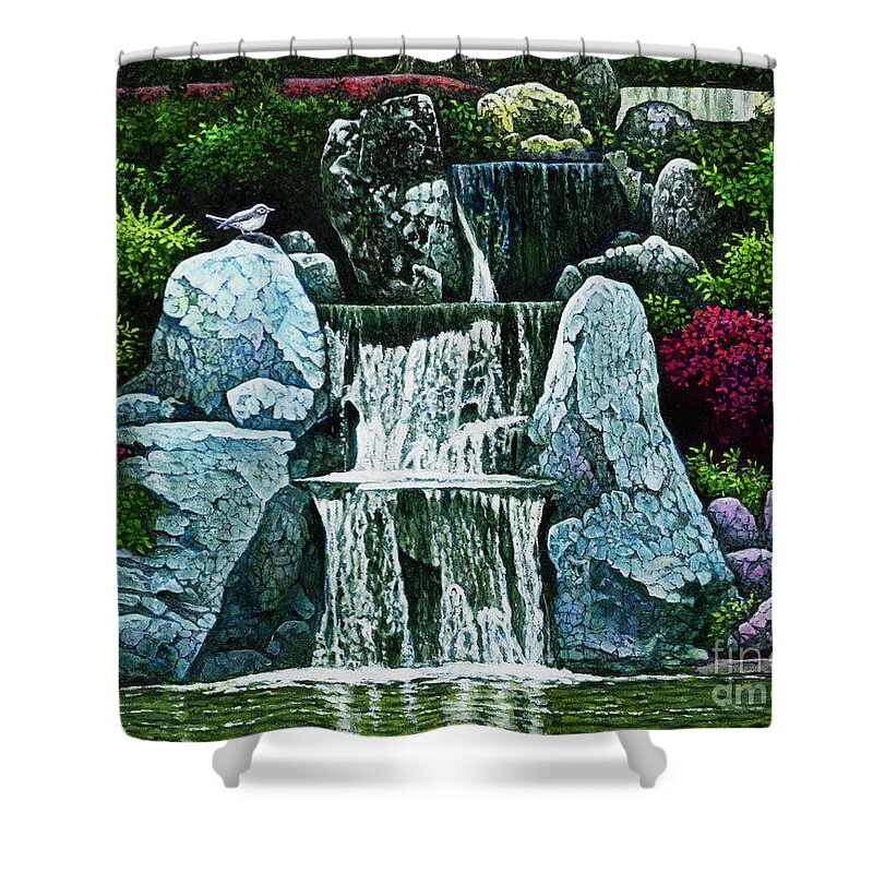Missouri Botanical Gardens Shower Curtain featuring the painting Missouri Botanical Gardens Waterfall by Michael Frank