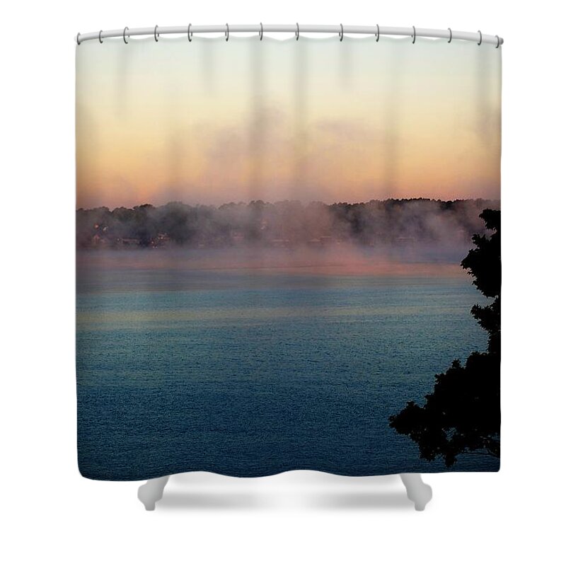Lake Shower Curtain featuring the photograph Mist over Lake Conroe Texas by David Lane