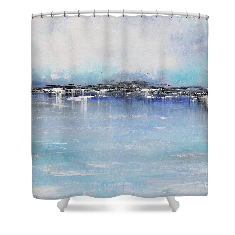Abstract Shower Curtain featuring the painting Misty Blue-A by Jean Plout