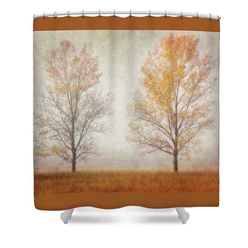 Autumn Shower Curtain featuring the photograph Misty Duo by Leda Robertson