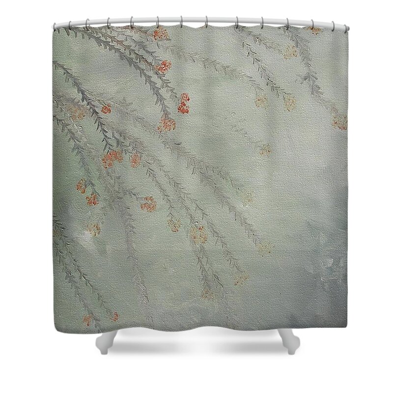 Mist Shower Curtain featuring the painting Misty Morning by Outside the door By Patt