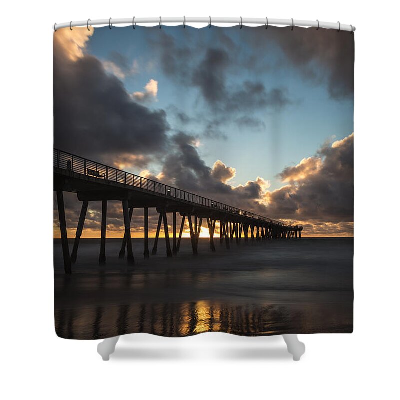 Beach Shower Curtain featuring the photograph Misty Sunset by Ed Clark