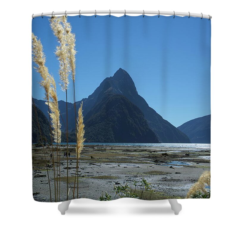 Mitre Peak Shower Curtain featuring the pyrography Mitre Peak by Ivan Franklin