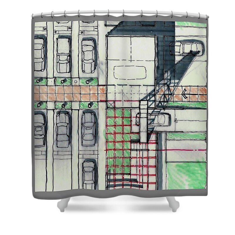 Architecture Showroom Site Plan Shower Curtain featuring the drawing Mitsubishi Dealerships by Andrew Drozdowicz