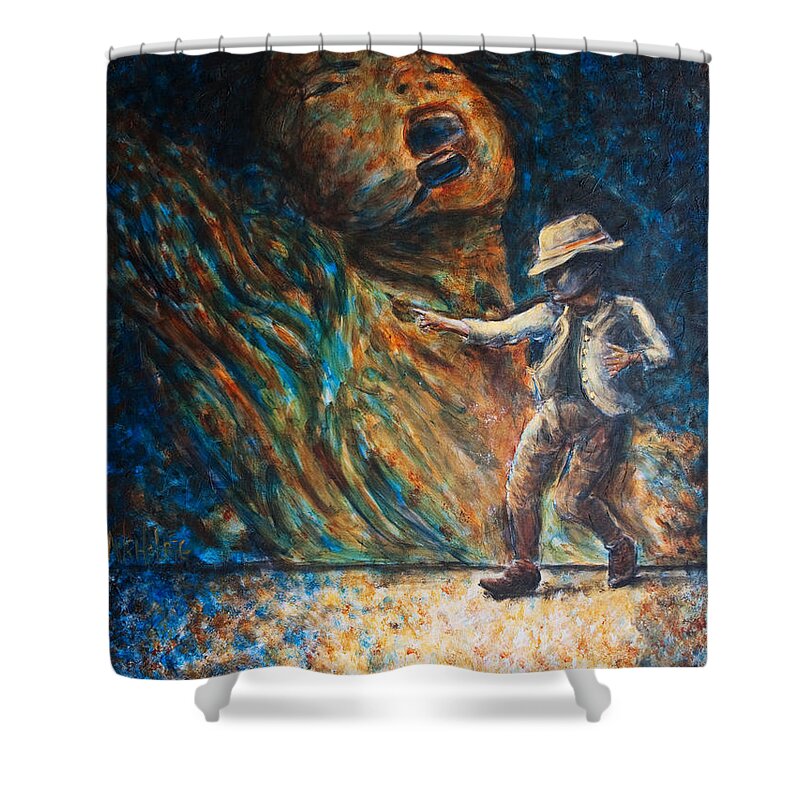 Michael Jackson Shower Curtain featuring the painting MJ Bad by Nik Helbig