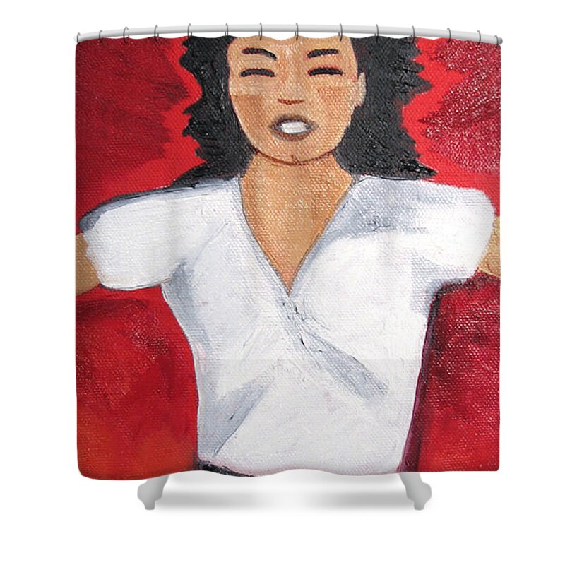 Michael Jackson Shower Curtain featuring the painting MJ one of five number five by Patricia Arroyo