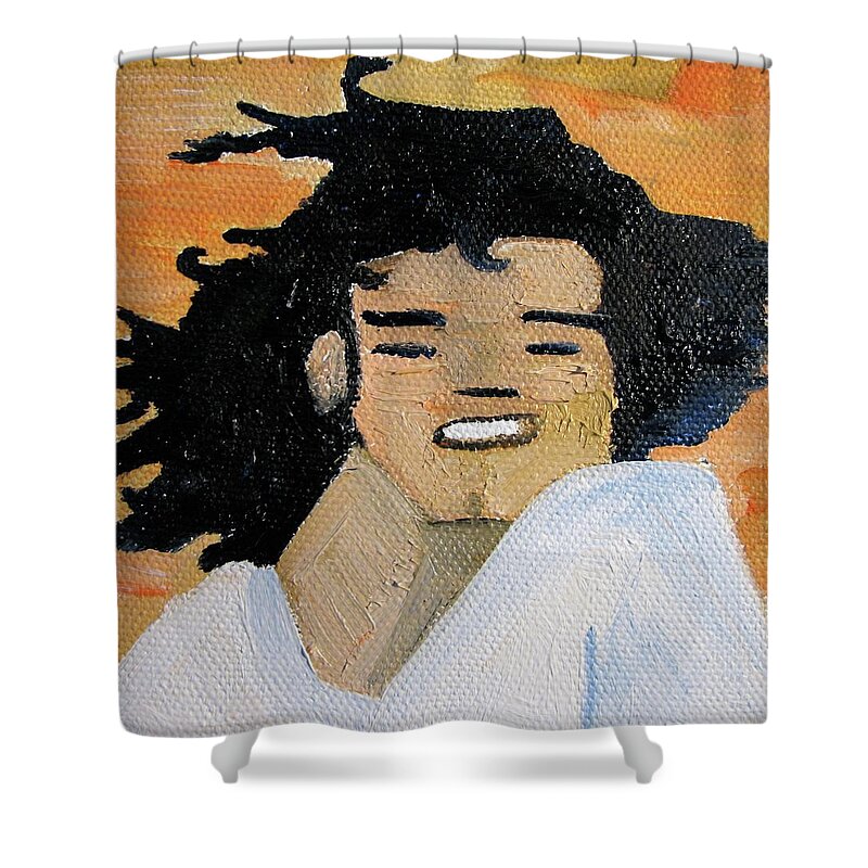 Michael Jackson Shower Curtain featuring the painting Mj one of five number one by Patricia Arroyo