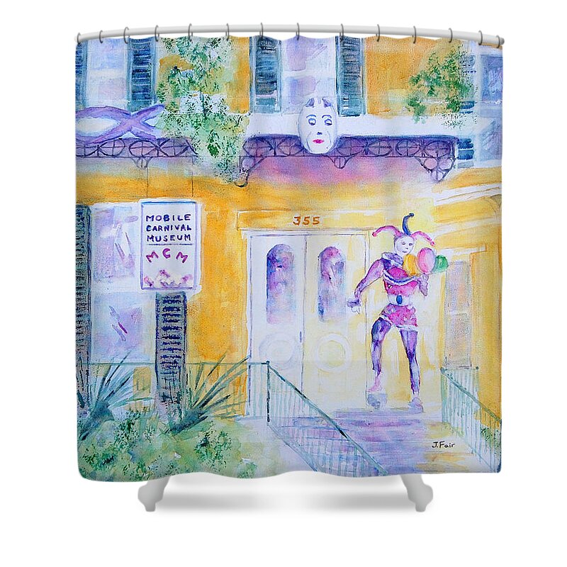 Mardi Gras Shower Curtain featuring the painting Mobile Mardi Gras Museum by Jerry Fair