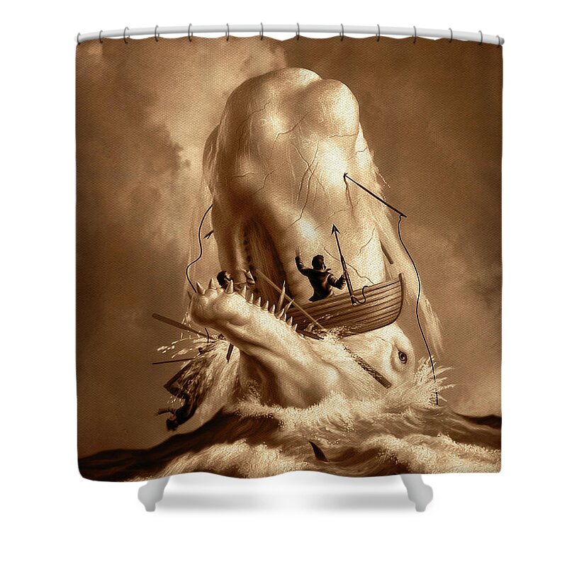 Moby Dick Shower Curtain featuring the digital art Moby Dick 2 by Jerry LoFaro