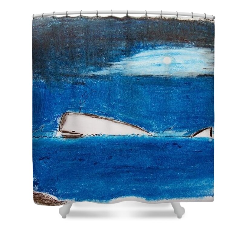 Whale Shower Curtain featuring the pastel Moby Dick by Keshava Shukla