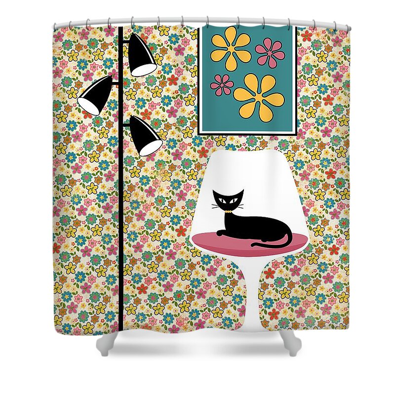 Mid Century Modern Shower Curtain featuring the digital art Mod Wallpaper in Floral by Donna Mibus