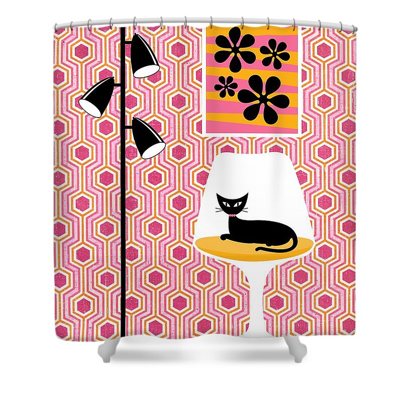 Mid Century Modern Shower Curtain featuring the digital art Mod Wallpaper in Pink by Donna Mibus