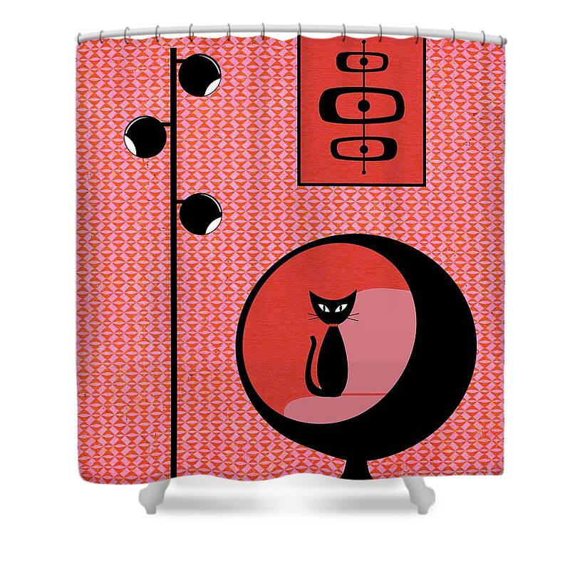 Mod Shower Curtain featuring the digital art Mod Wallpaper Red on Pink by Donna Mibus