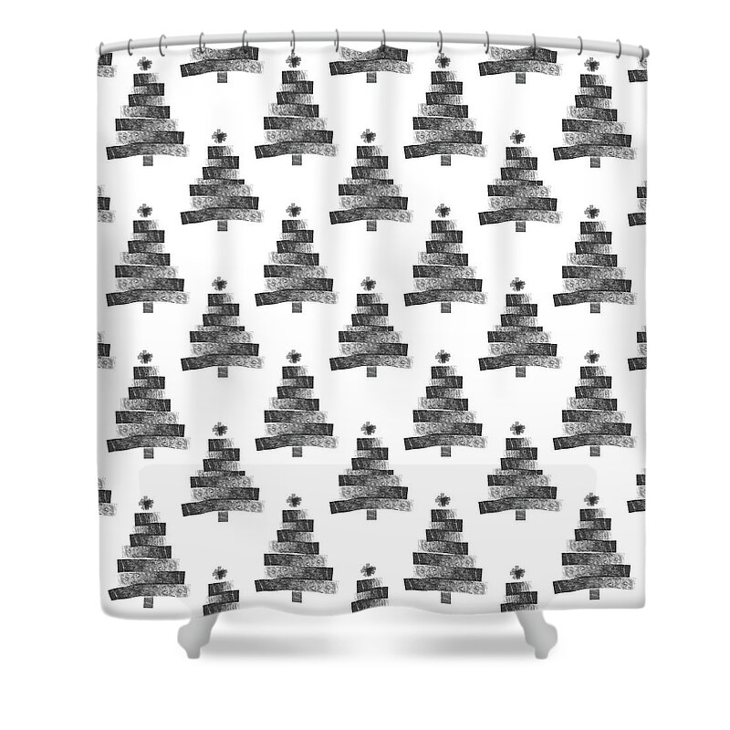 Trees Shower Curtain featuring the mixed media Modern Christmas Trees- Art by Linda Woods by Linda Woods