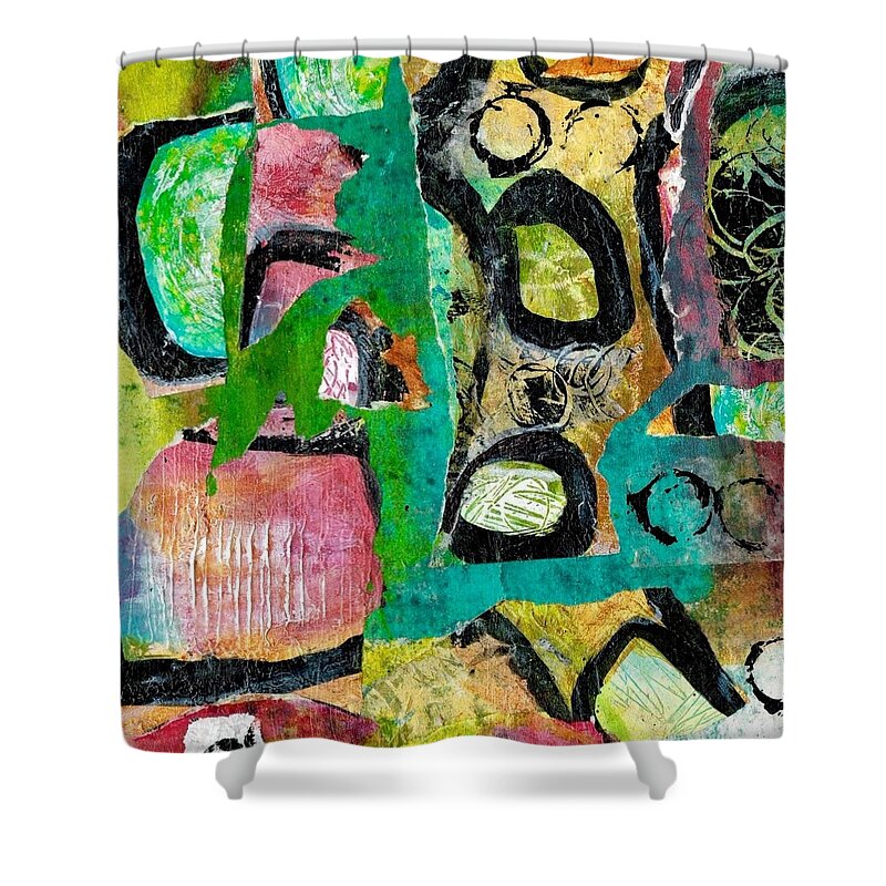 Magenta Shower Curtain featuring the painting Modern Collage by Lisa Fossen