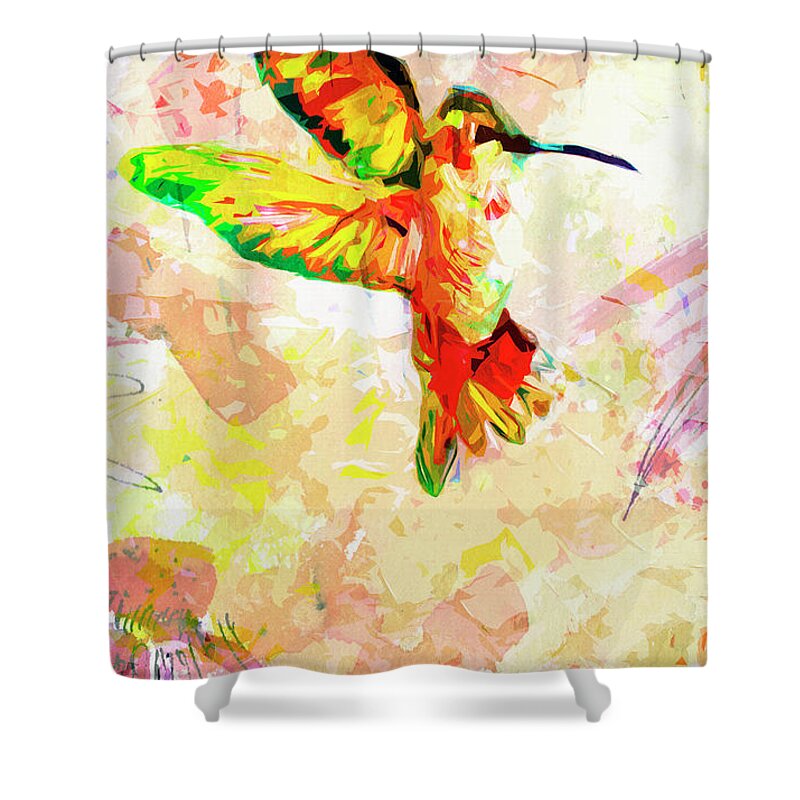 Hummingbird Shower Curtain featuring the mixed media Modern Expressive Hummingbird by Ginette Callaway