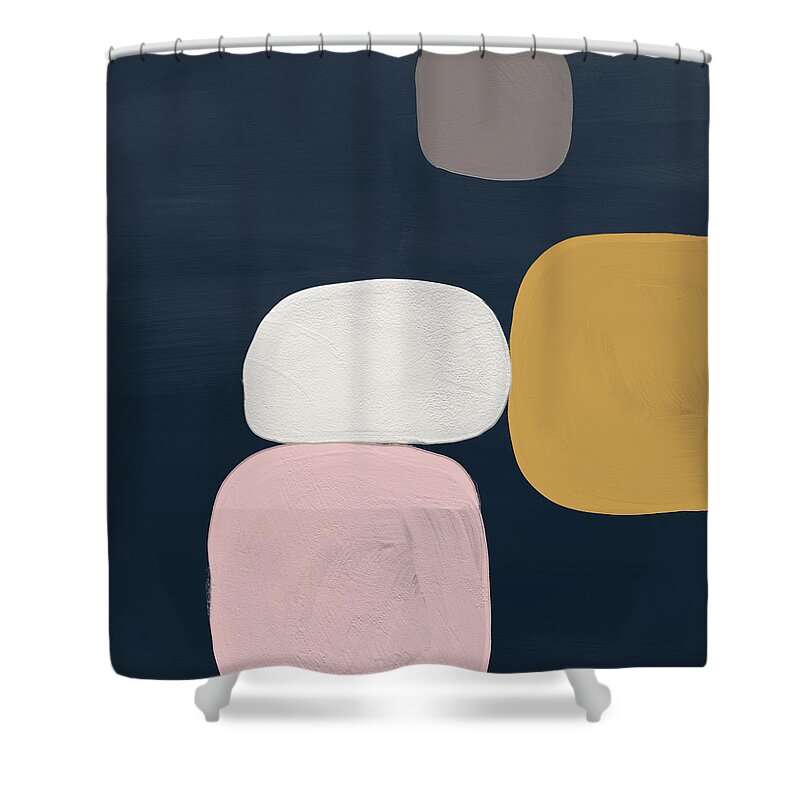 Modern Shower Curtain featuring the painting Modern Stones Navy 2- Art by Linda Woods by Linda Woods