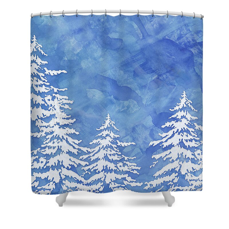 Watercolor Shower Curtain featuring the painting Modern Watercolor Winter Abstract - Snowy Trees by Audrey Jeanne Roberts