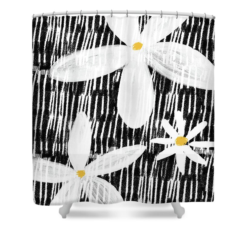 Modern Shower Curtain featuring the mixed media Modern White Flowers- Art by Linda Woods by Linda Woods