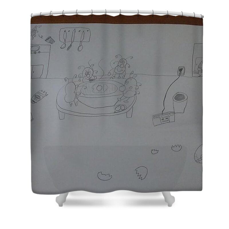 #mold Shower Curtain featuring the drawing Mold party by Sari Kurazusi