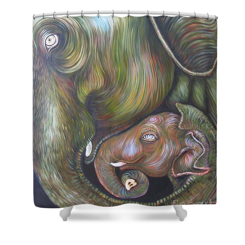 Elephant Shower Curtain featuring the painting Mom and Kid by Sukalya Chearanantana