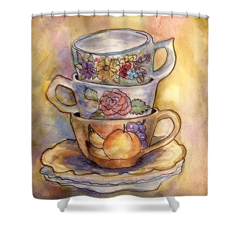 China Shower Curtain featuring the painting Mom's China by Cheryl Wallace