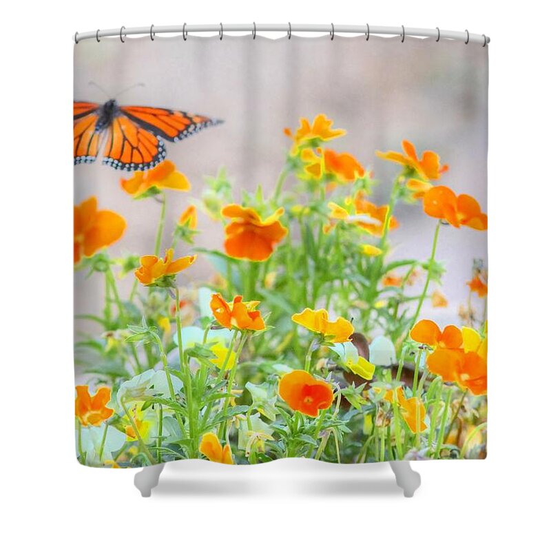 Butterfly Shower Curtain featuring the photograph Monarch Butterfly in the Flowers by Liz Vernand