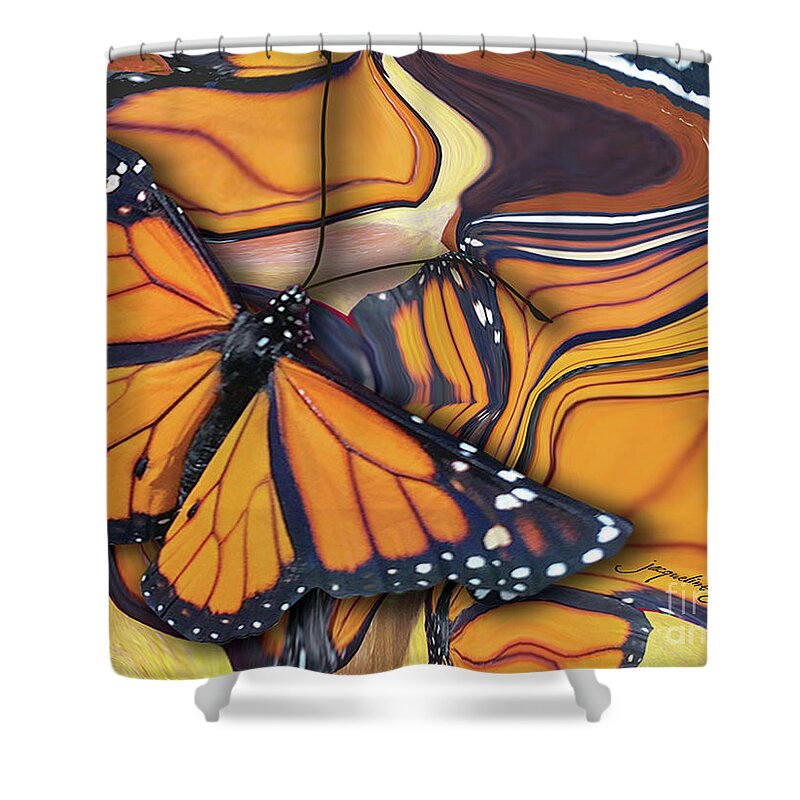 Monarch Shower Curtain featuring the digital art Monarch Flight by Jacqueline Shuler