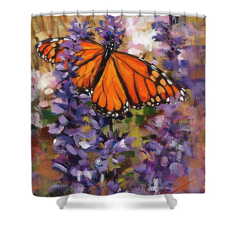 Monarch Butterfly Shower Curtain featuring the painting Monarch by Mark Mille
