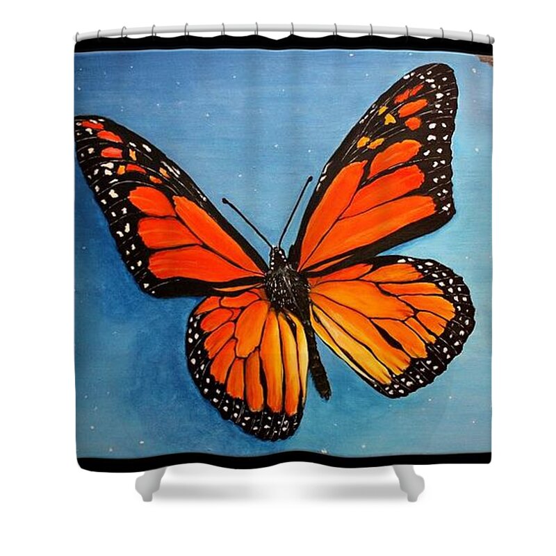 Triptych Shower Curtain featuring the painting Monarch Transformation by Vivian Casey Fine Art