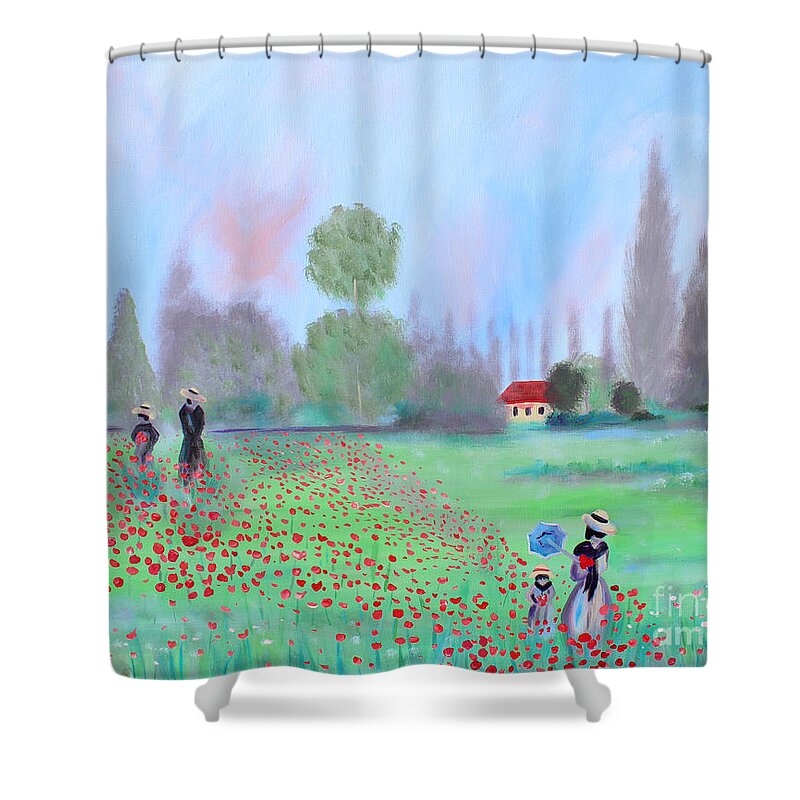 Monet Shower Curtain featuring the painting Monet's Field of Poppies by Stacey Zimmerman