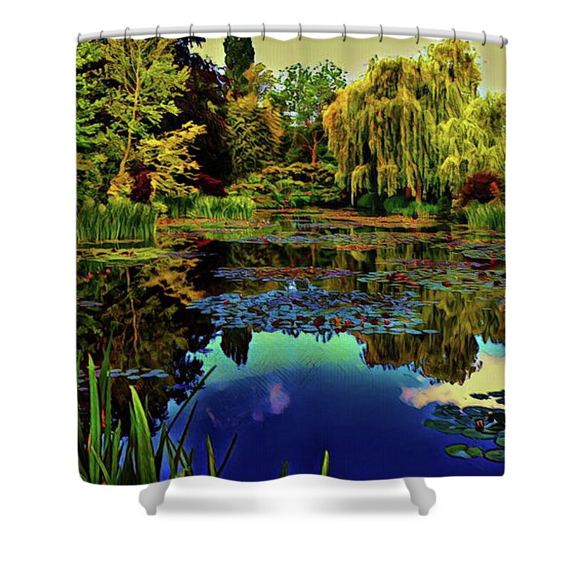 Artist Shower Curtain featuring the digital art Monet's flower garden - Water Lilies by Russ Harris